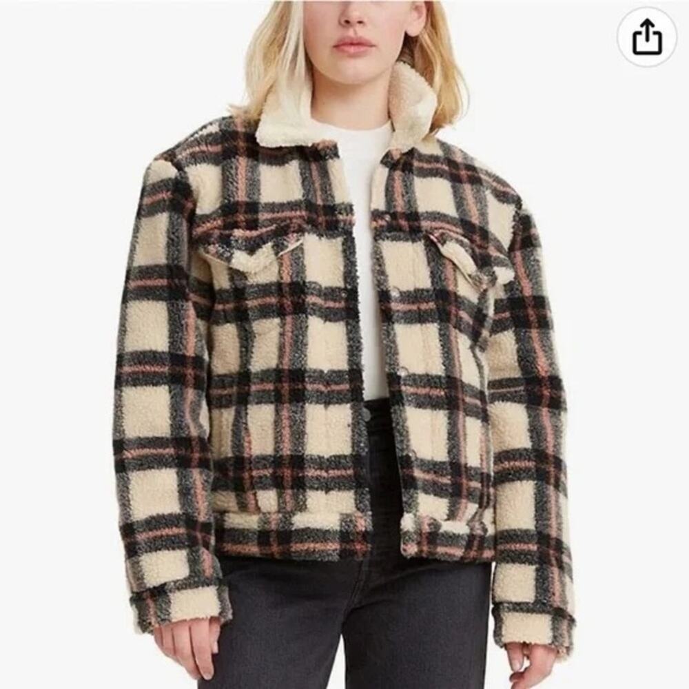 Levi's Plaid Teddy Jacket - Cream and Black